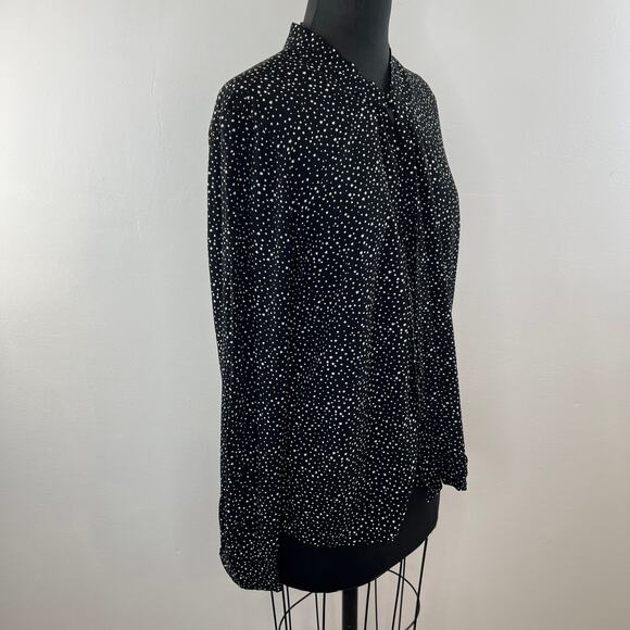 UNIQLO Ines De La Fressange Black White Star Print Long Sleeve Button Top Sz M - Picture 2 of 8